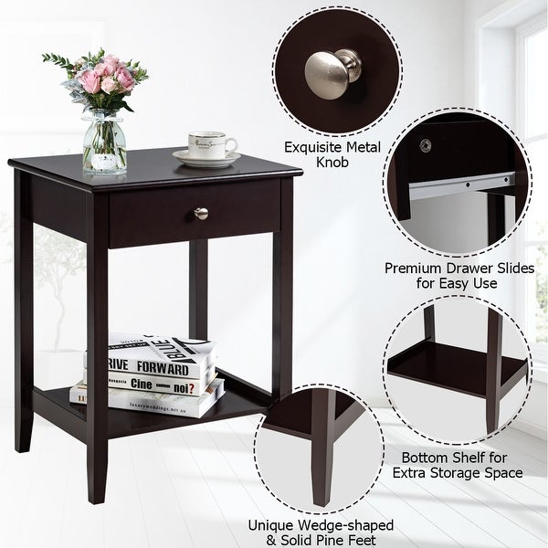 Gymax 2PCS Nightstand Sofa Side End Table Bedroom Living Room w/ Shelf - See Details