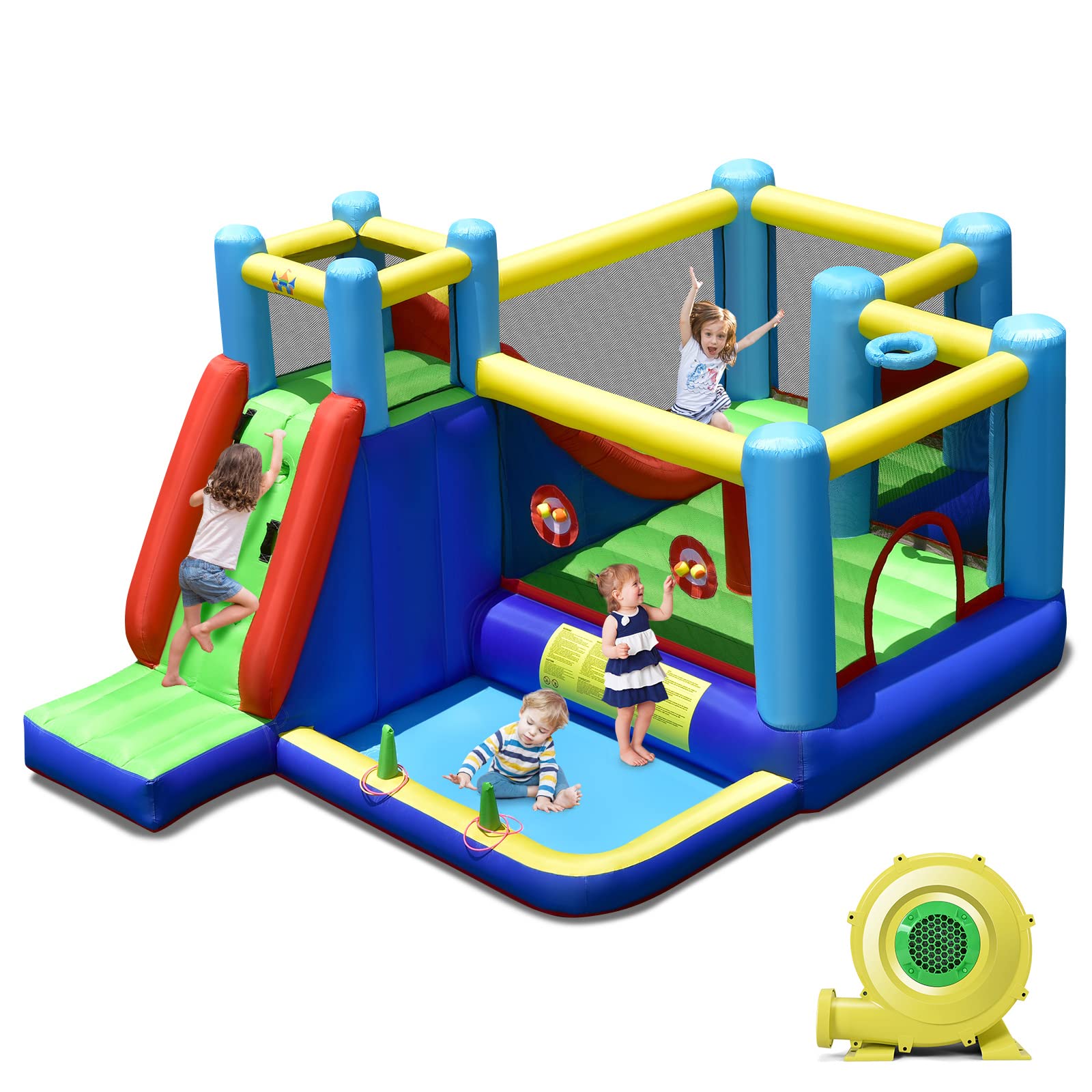 Costzon 8-in-1 Kids Giant Bounce House, Indoor Outdoor Inflatable Kids Jumping Bouncy Castle with Large Jumping Area