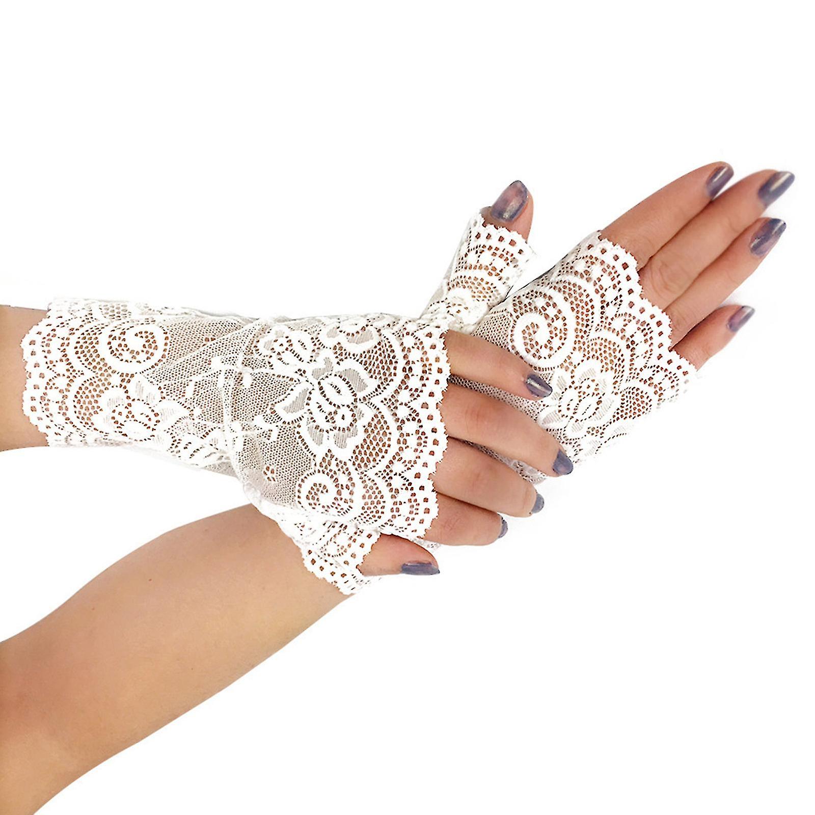 Women Hollow Gloves Wedding Party Bride Mittens Sheer Mesh Fingerless Gloves