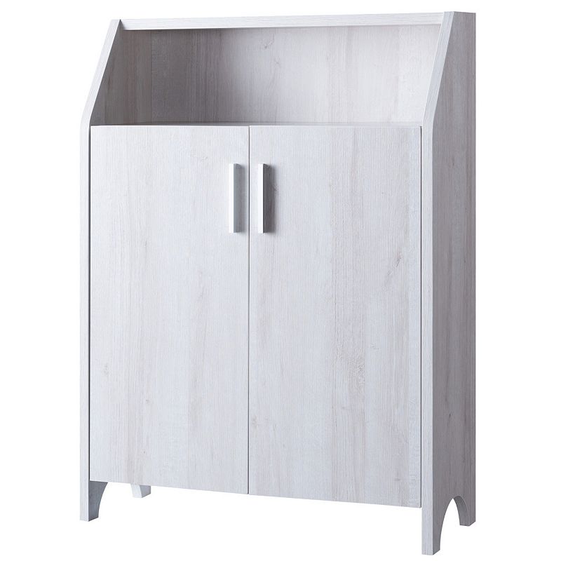 FC Design White Oak Shoe/Storage Cabinet with 4 Interior Shelves and Open Shelf Organizer with Spacious Top