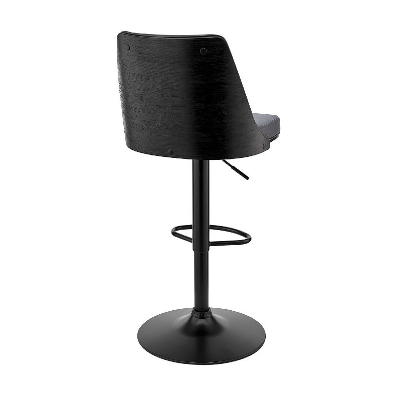 Adjustable Barstool with Faux Leather and Wooden Backing， Black