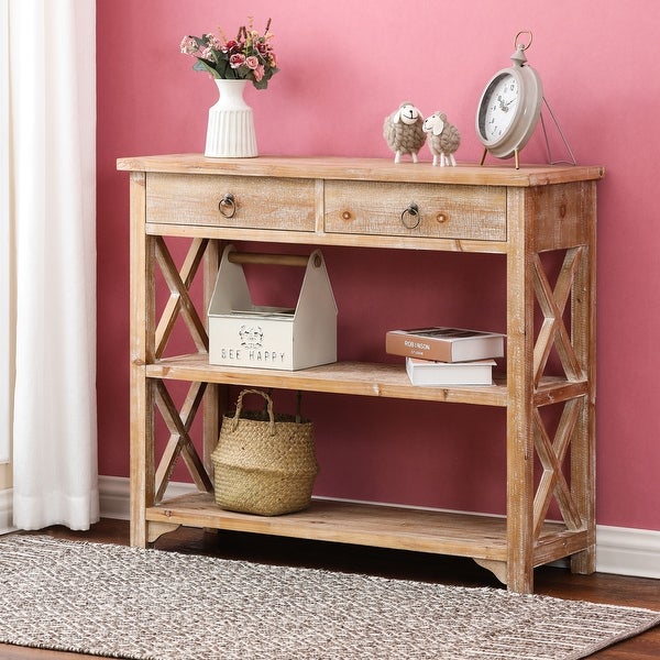 Natural Wood Storage Console Table with 2-Drawer and 2-Shelf - 34.06