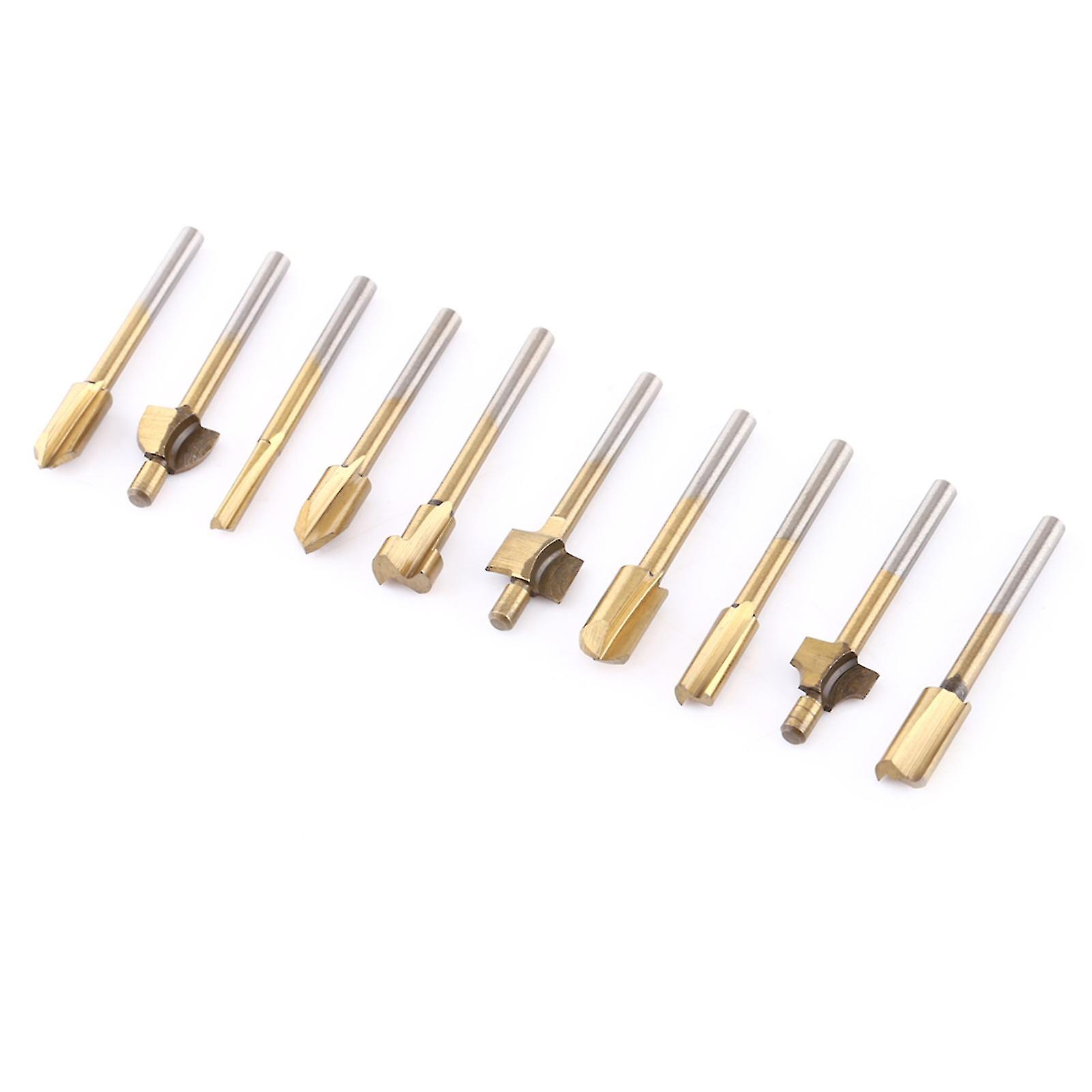 10pcs HSS Titanium Coated Woodworking Edge Cutters Trimmer Router Machine Bits 1/8