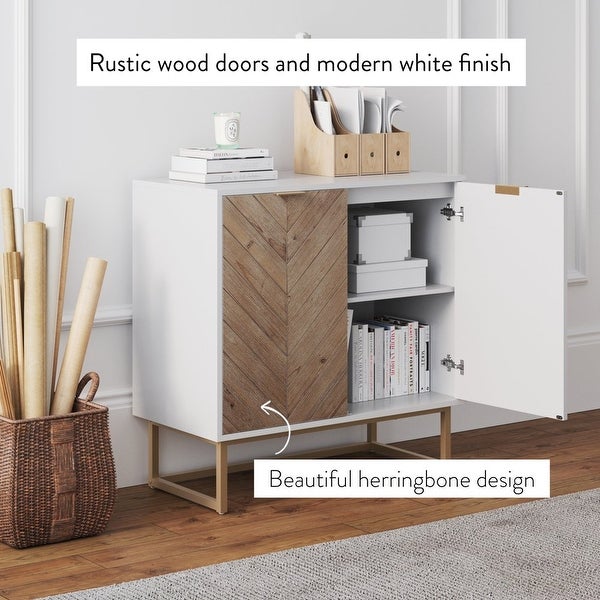 White Frame Brown Rustic Doors Gold Base Free Standing Modern Storage Cabinet for Entryway