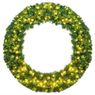  48 in. Green Cordless Pre-Lit LED Artificial Christmas Wreath 714 Tips with 200 LED Light and Timer GHM0334