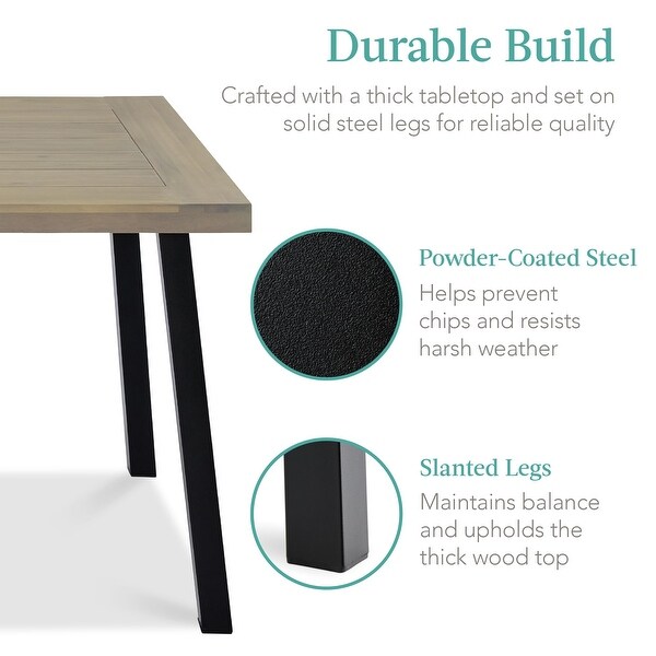 6Person Indoor Outdoor Acacia Wood Dining Table，Picnic Table w/PowderCoated Steel，350 Pound Capacity Legs