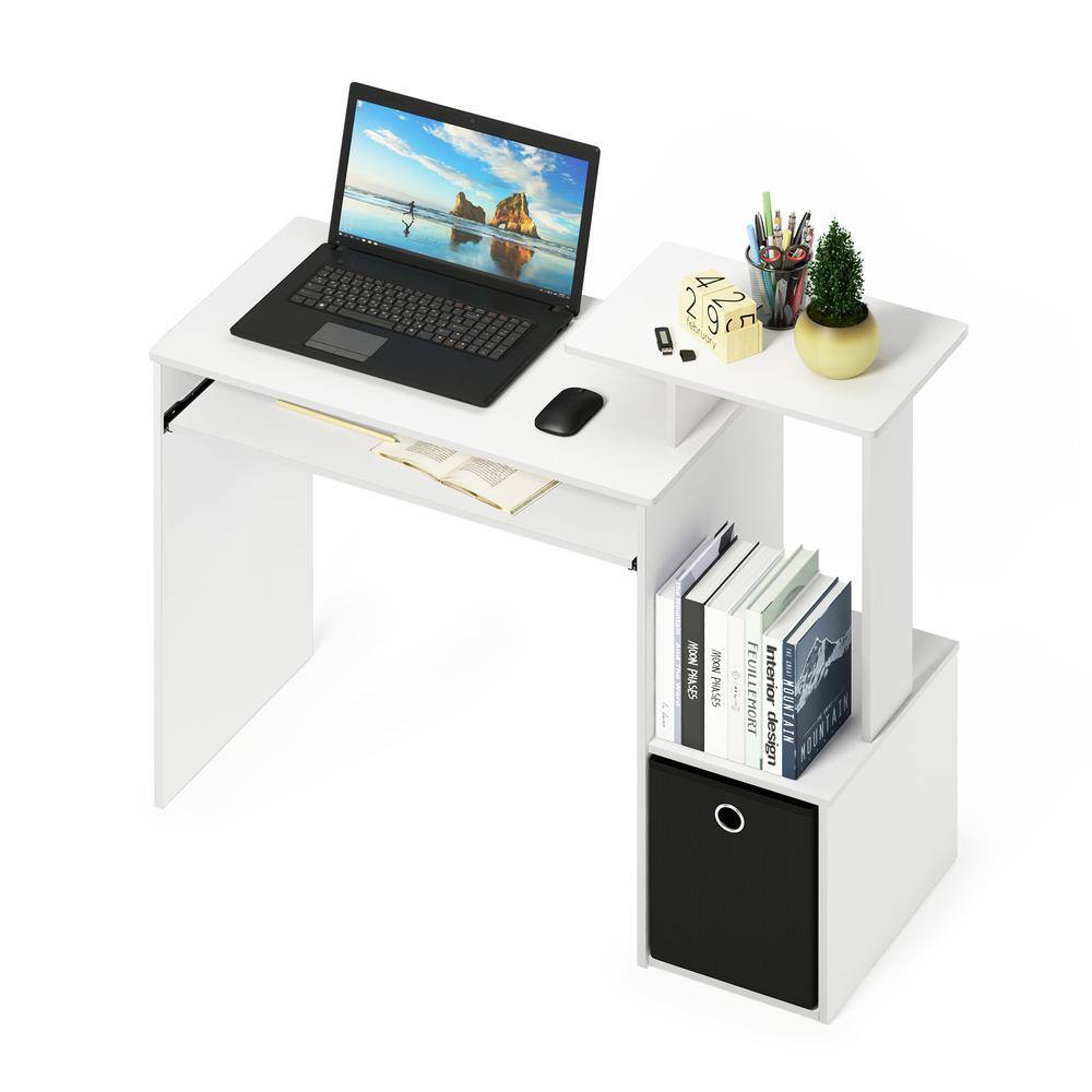 Furinno 40 in. Rectangular WhiteBlack 1 Drawer Computer Desk with Keyboard Tray 12095WHBK