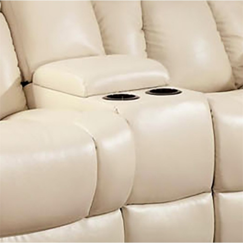 Bowery Hill Faux Leather Upholstered Reclining Loveseat in Ivory   Contemporary   Loveseats   by Homesquare  Houzz