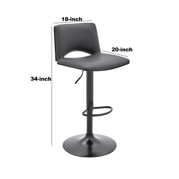 Adjustable Swivel Gray Faux Leather and Black Metal Bar Stool - 20 L x 18 W x 34 H Inches