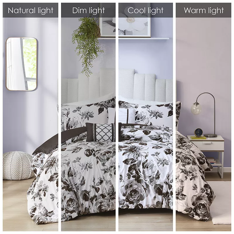 Intelligent Design Renee Floral Print Duvet Cover Set with Throw Pillows