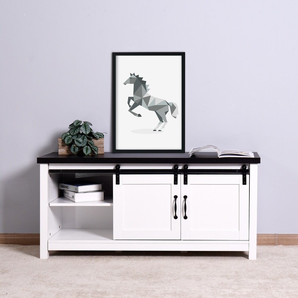 Media Console Table TV Stand with LED Lights White