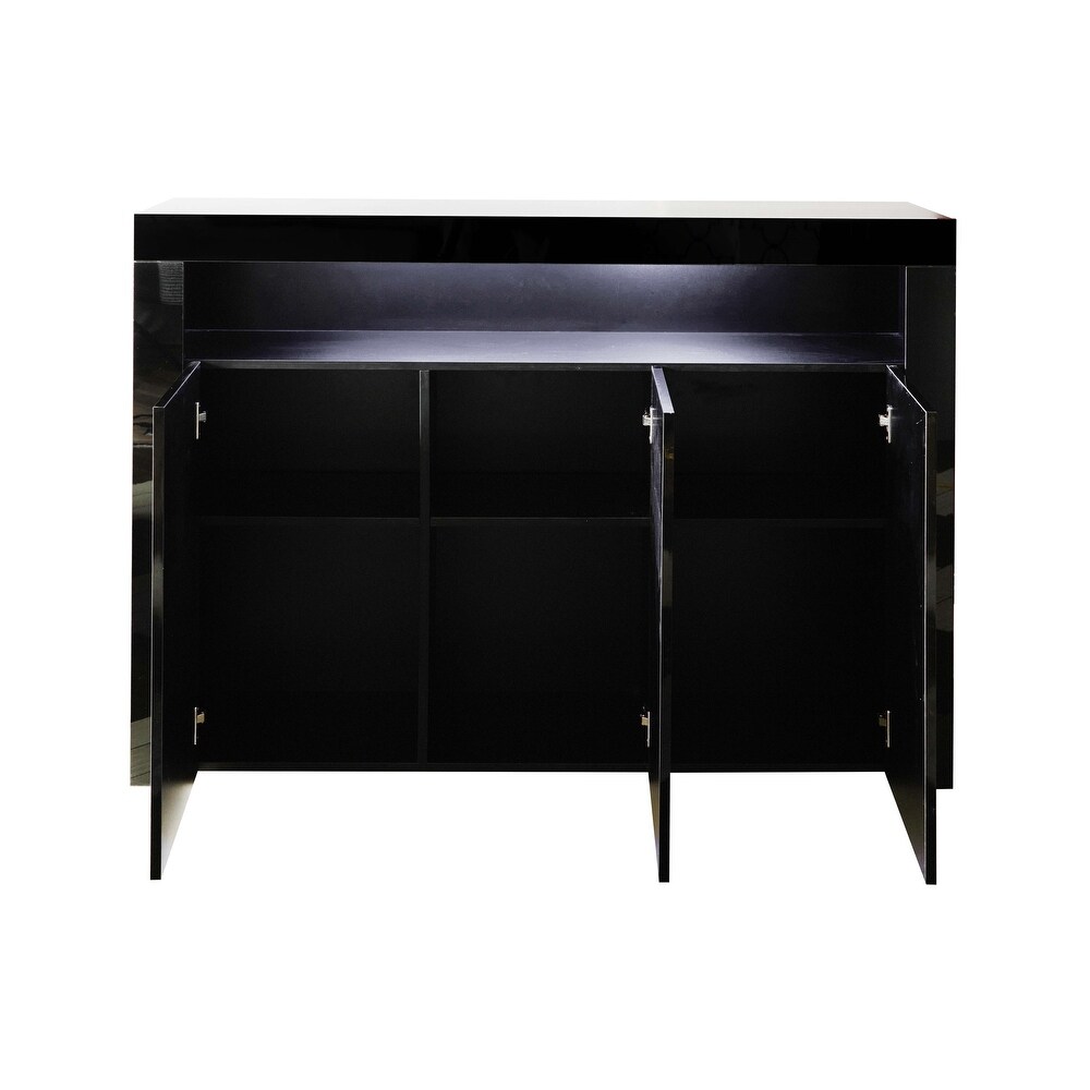 Modern Sideboard Storage Cabinet Black High Gloss with LED Light