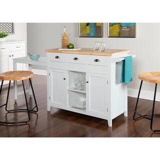 Linon Home Decor Larson White Kitchen Cart with Storage and Built-in Towel Bar THD01928