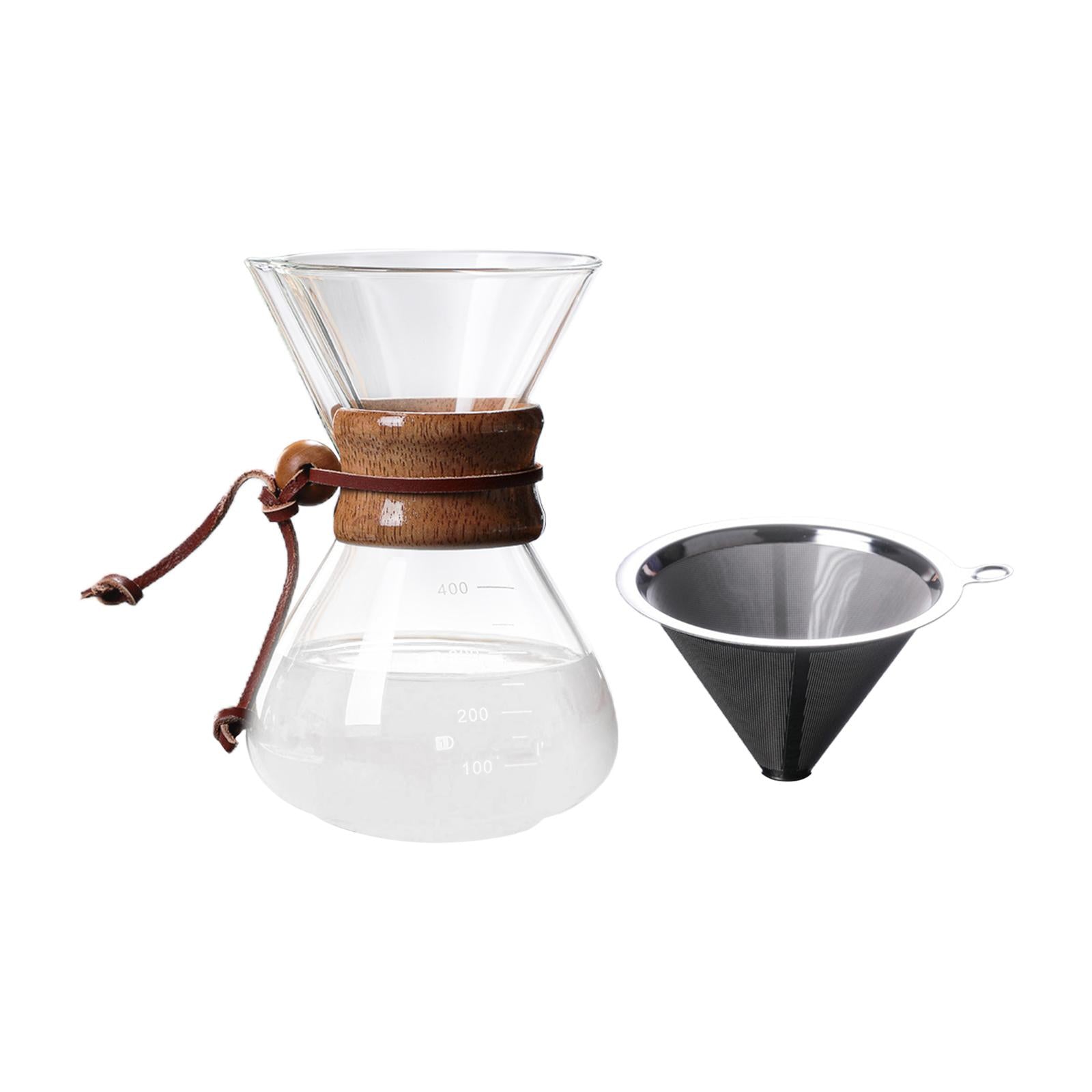 Glass Coffee Pot Reusable Filter Resistant , 400ml with Filter, Bottom Diameter: 10.5cm Opening Diameter: 9.5cm Height: 16.5cm