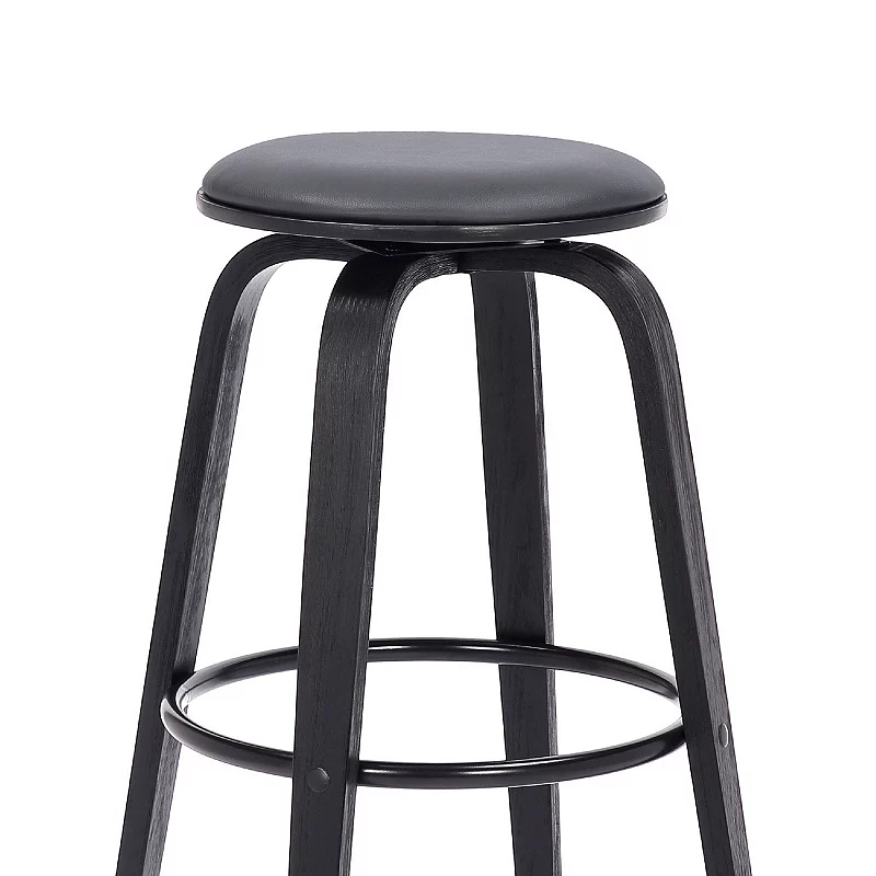 Backless Barstool with Swivel Seat and Wooden Legs， Gray