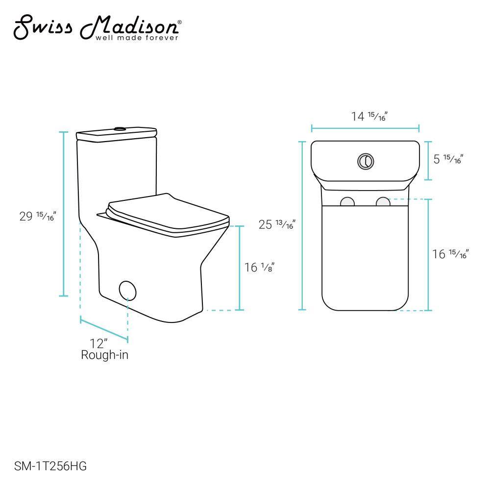 Swiss Madison Carre 1-piece 1.11.6 GPF Dual Flush Square Toilet in Glossy White with Brushed Gold Hardware Seat Included SM-1T256HG