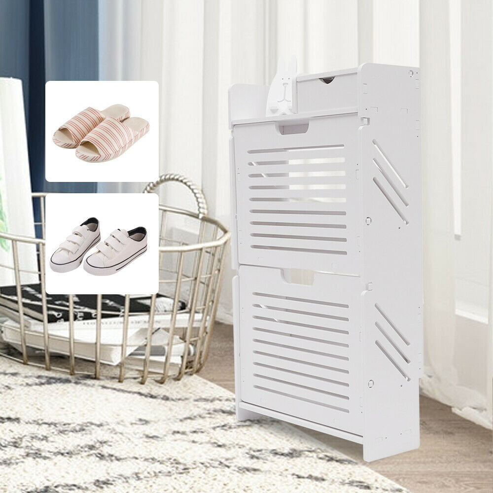 DENEST White Modern Shoe Rack PVC Shoe Storage Cabinet Tipping Bucket Storage Stand