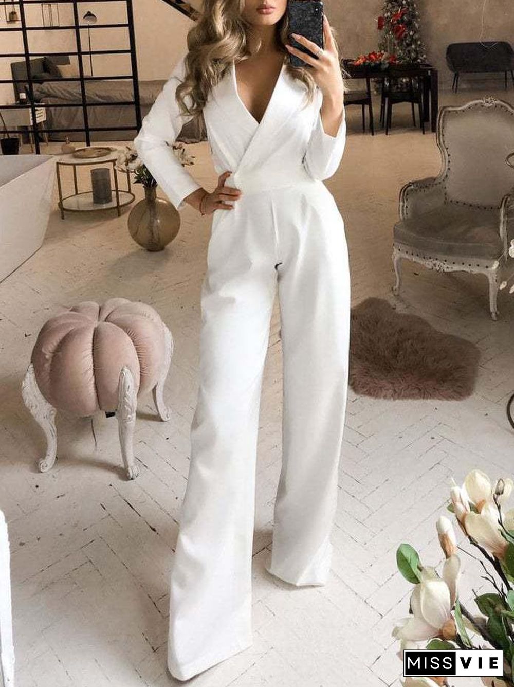 Women's Jumpsuits Solid Long Sleeve Slim Fit Jumpsuit