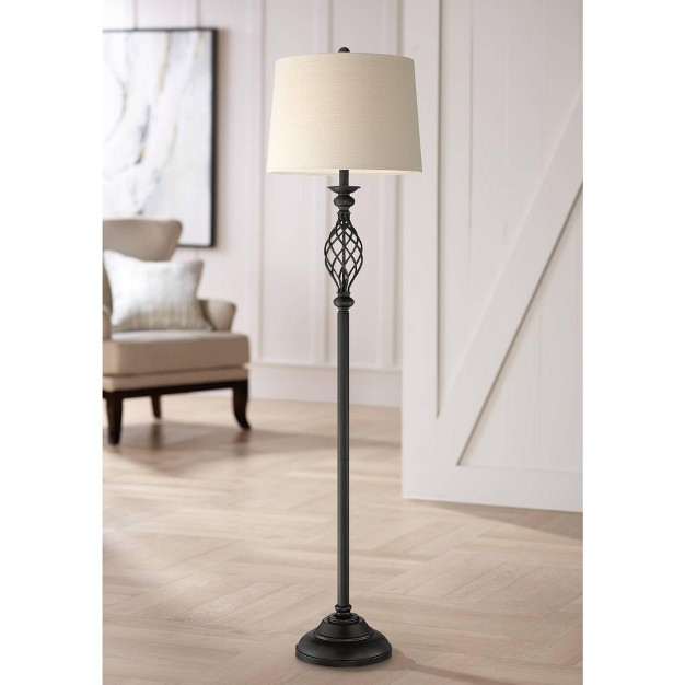 Tall Bronze Iron Scroll Cream Hardback Drum Shade For Living Room Bedroom Office House Home