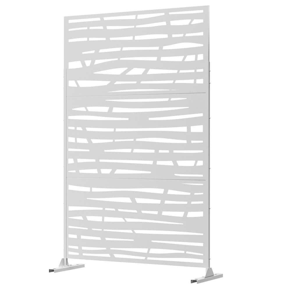 FENCY 76 in. Galvanized Steel Garden Fence Outdoor Privacy Screen Garden Screen Panels Jungle Pattern in White A-GE04027