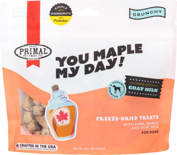 Primal You Maple My Day Pork and Maple with Goat Milk Flavored Crunchy Dog Treats， 2-oz bag