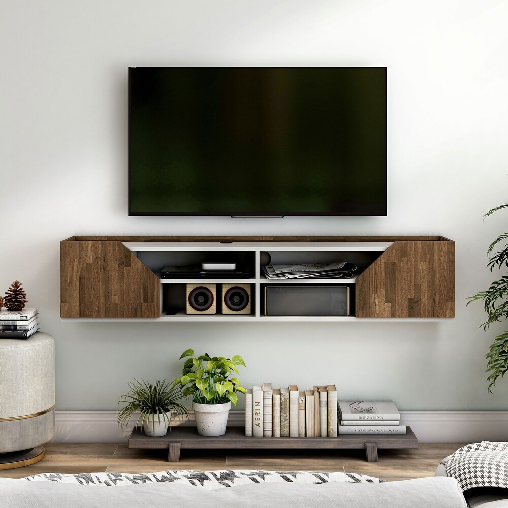 DH BASIC Transitional White 61 inch Two tone 4 Shelf Floating TV Stand by Denhour