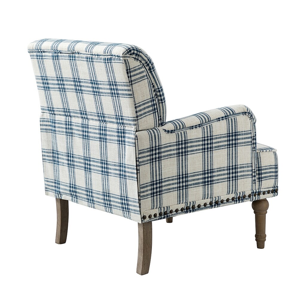 Geltrude Farmhouse Vintage Plaid Accent Armchair with Nailhead Trim by HULALA HOME