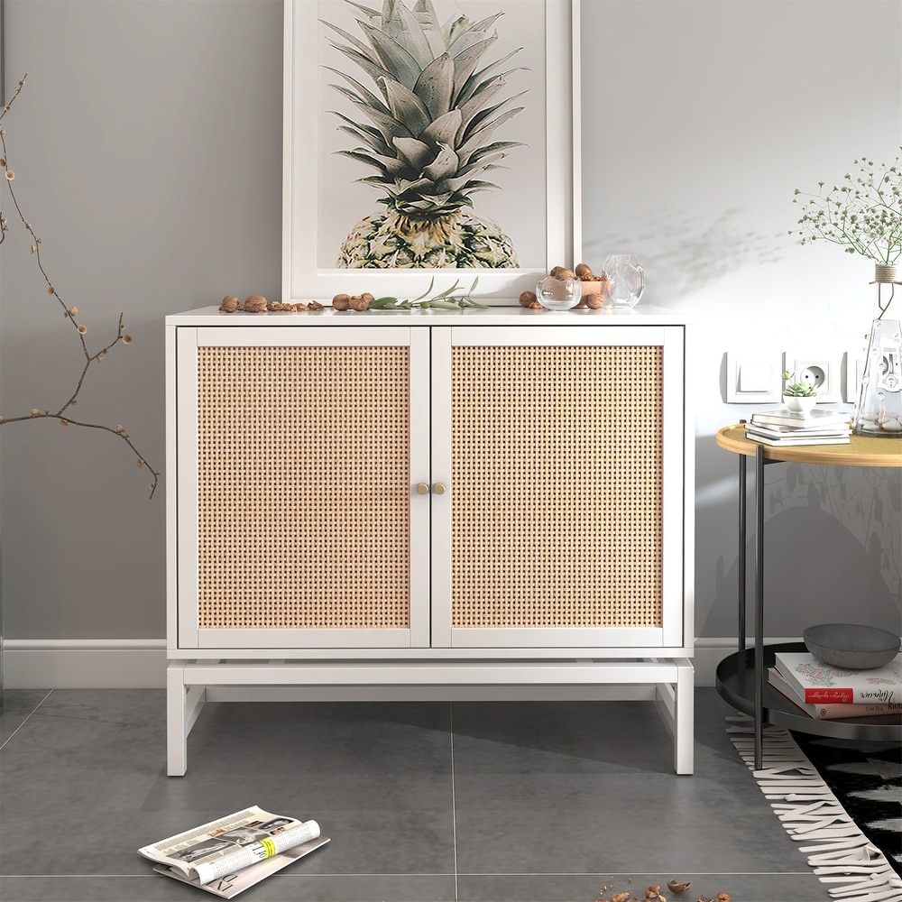 Natural Rattan Accent Storage Cabinet with Adjustable Inner Shelf   32\