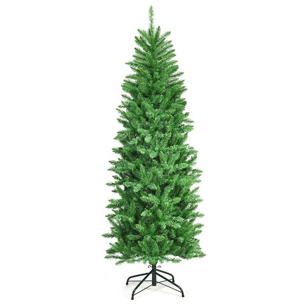 Costway 6Ft Prelit Artificial Pencil Christmas Tree Hinged Fir PVC