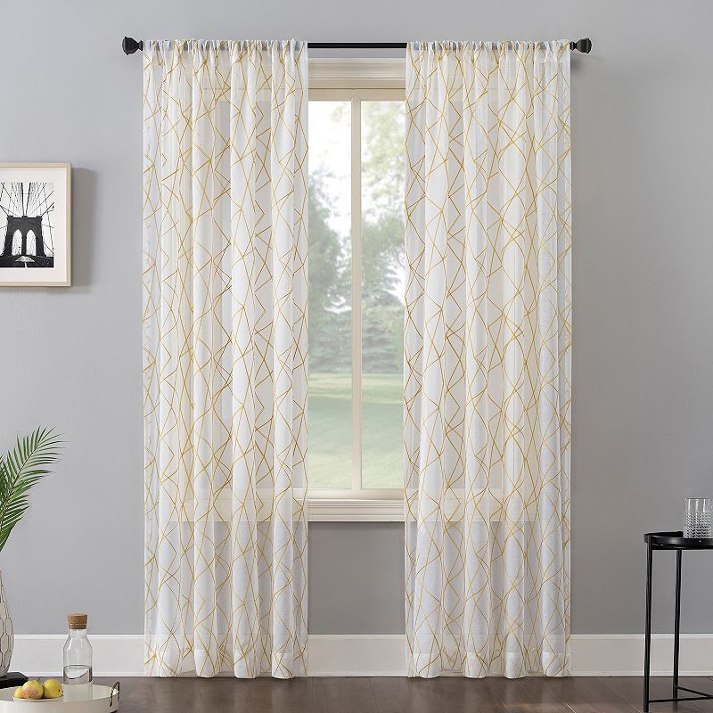 No. 918 Abstract Geometric Embroidery Semi-Sheer Window Curtain