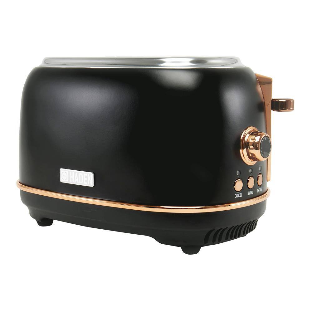 HADEN Heritage 900-Watt 2-Slice Wide Slot Black and Copper Retro Toaster with Removable Crumb Tray and Adjustable Settings 75059