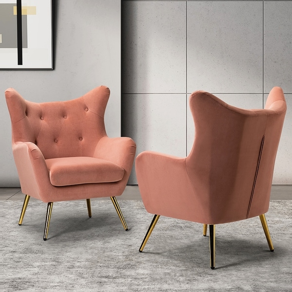 Eusebio Tufted Velvet Accent Chair with Wingback and Metal Gold Legs for Living Room Set of 2 by HULALA HOME