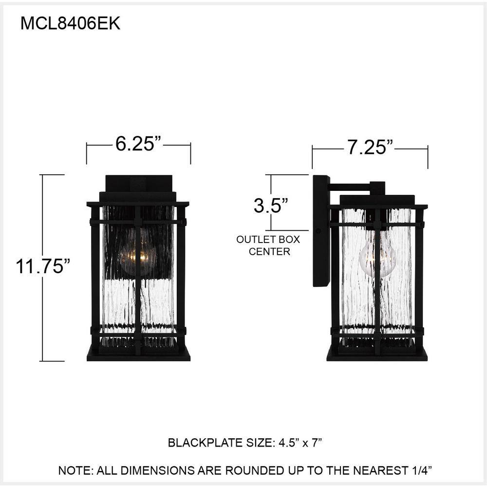 Quoizel McAlister 1-Light Earth Black Hardwired Outdoor Wall Lantern Sconce MCL8406EK