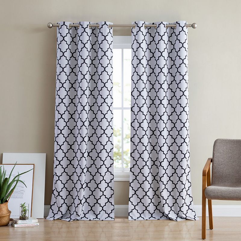 THD Royal Lattice Decorative Blackout Thermal Privacy Room Darkening Grommet Window Drapes Curtain Panels Bedroom - Set of 2