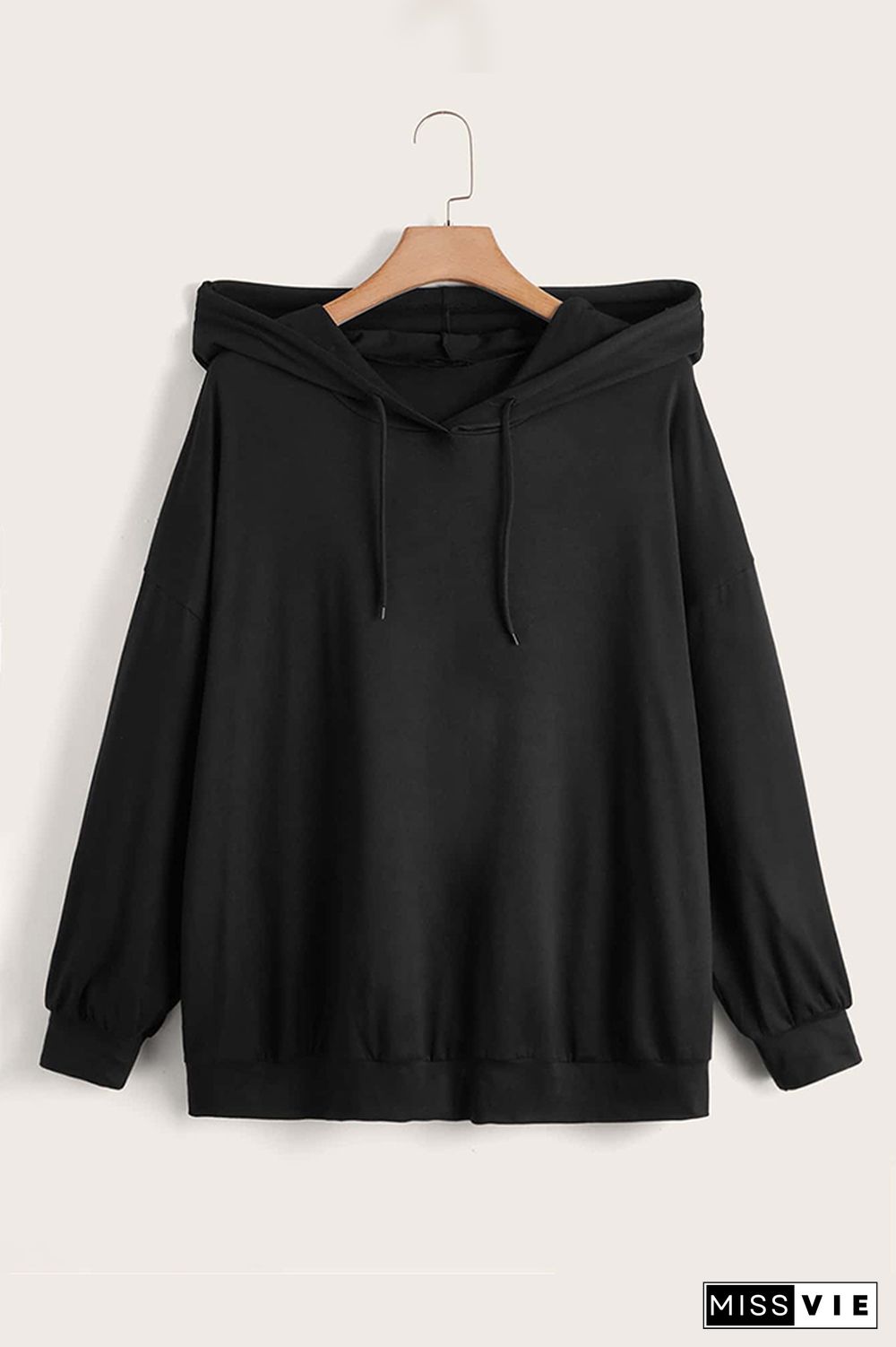 Black Plus Size Drawstring Hoodie Sweatshirt