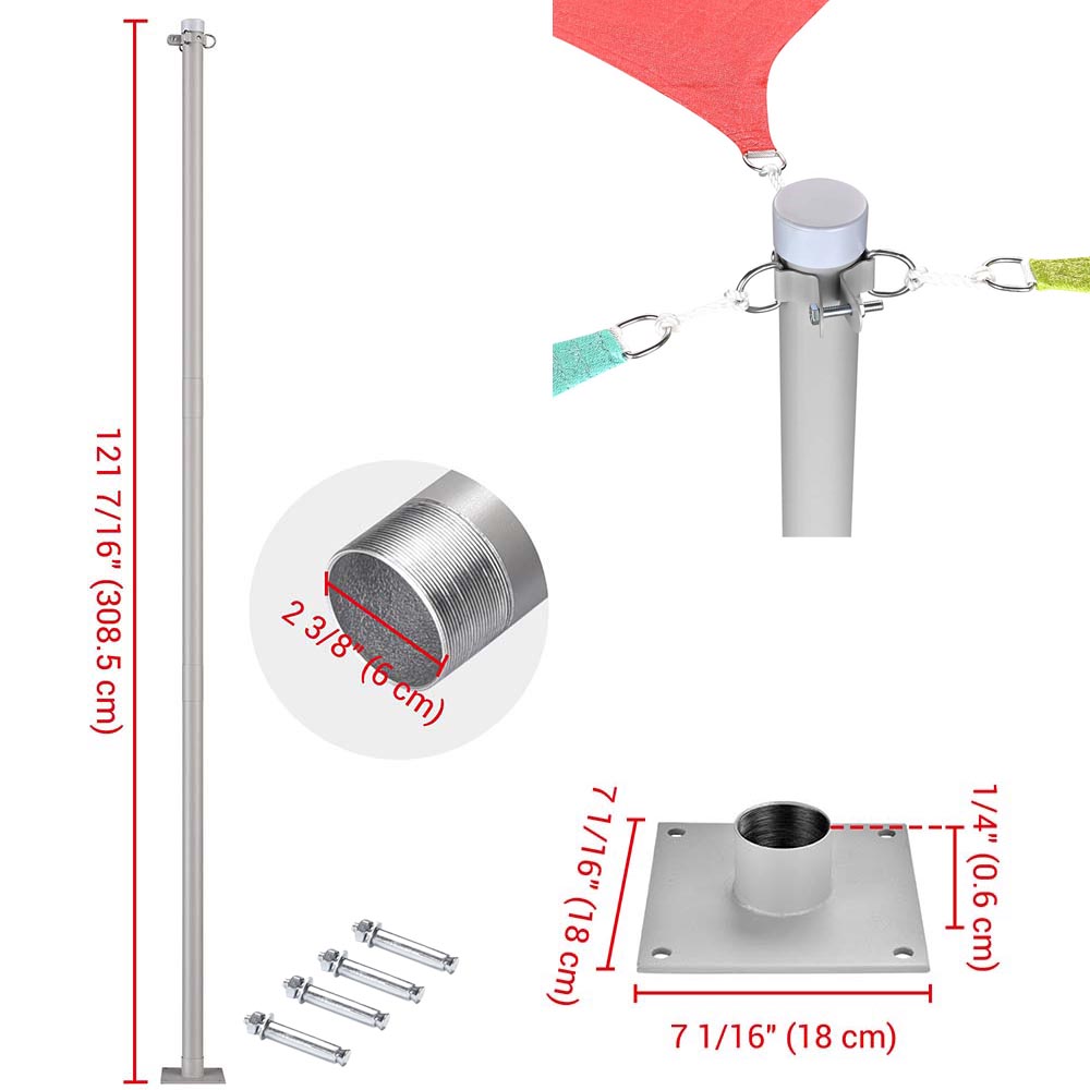 Yescom Shade Sail Posts (Pole, Base, Extension, D-Ring Clamp)