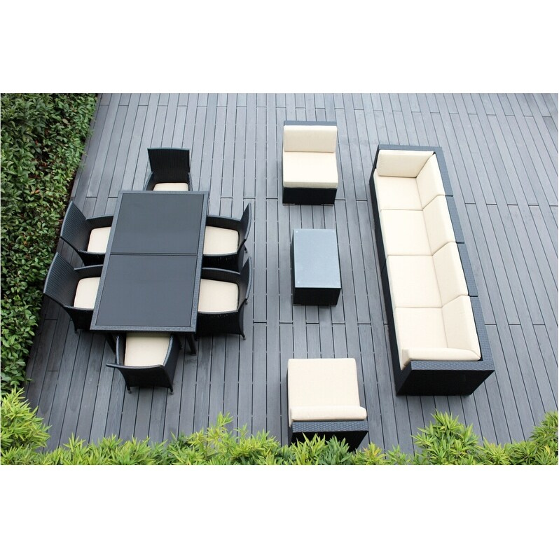 Ohana Outdoor Patio 14 Piece Black Wicker Sofa and Dining Set