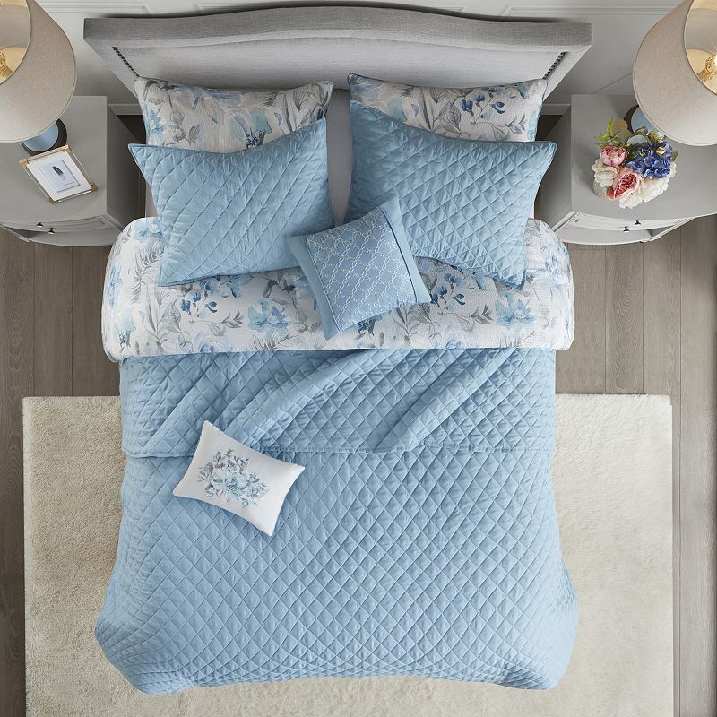 Madison Park Zayden Printed Seersucker Floral Comforter and Quilt Set Collection