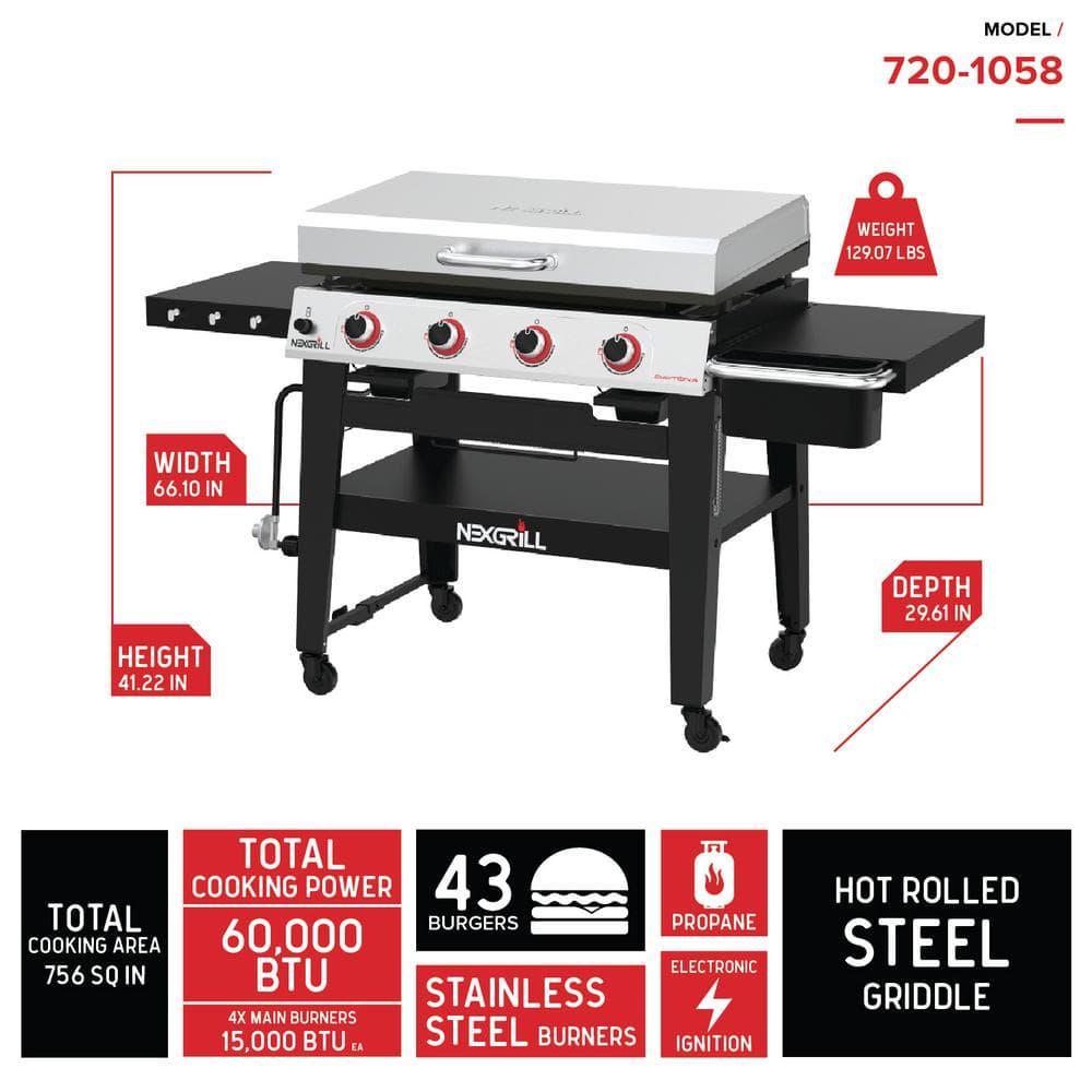 Nexgrill Daytona 4Burner 36 in Propane Gas Griddle in Black with Stainless Steel Lid