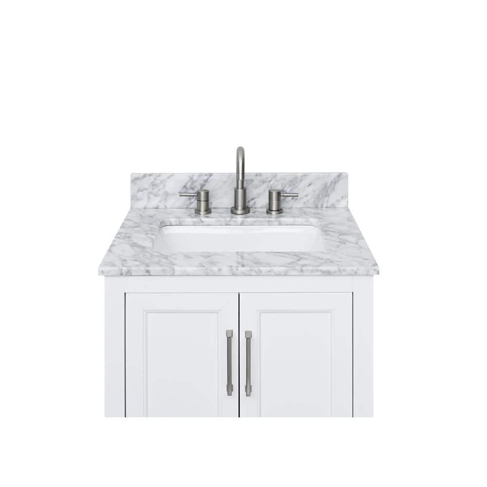 Home Decorators Collection 25 in W x 22 in D Bianco Carrara White Marble Vanity Top with White Basin