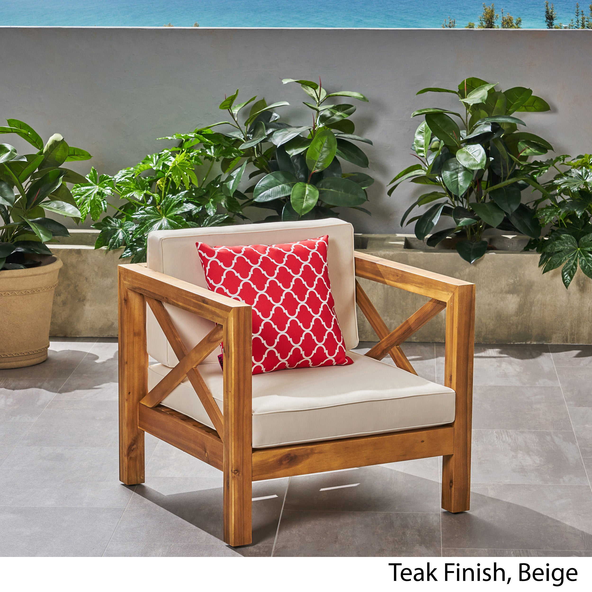 Indira Outdoor Acacia Wood Club Chair with Cushion