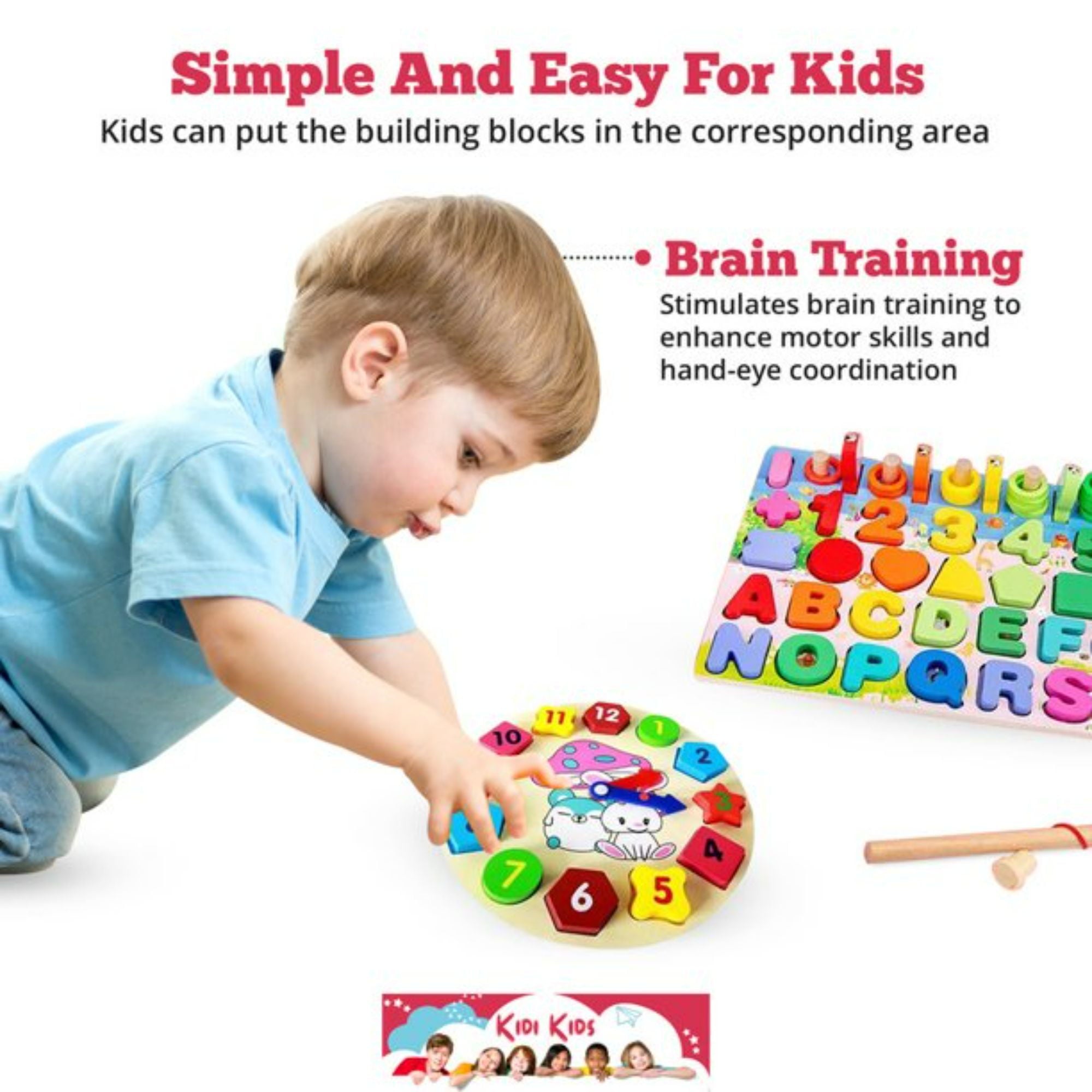 Kidi Kids 3-in-1 Montessori Learning Toy， Educational Toys for Toddlers， Preschool， Learning Puzzles