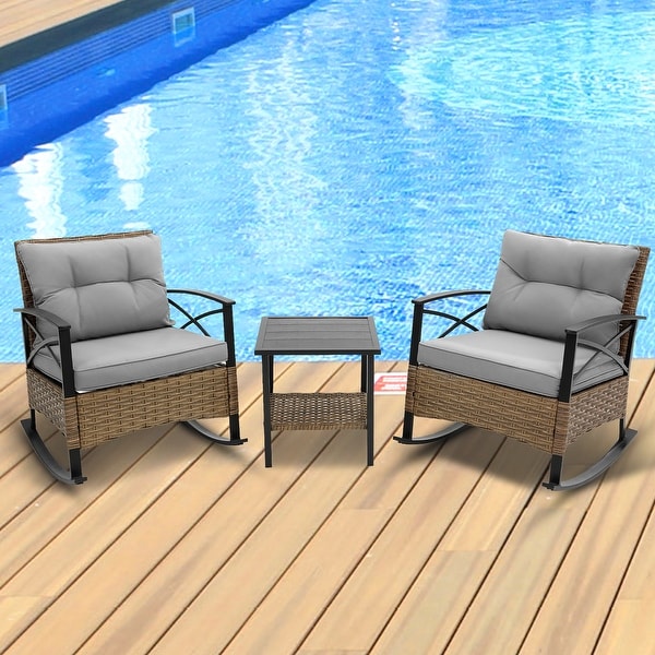 3 Pcs Patio Conversation Rocking Chair Set