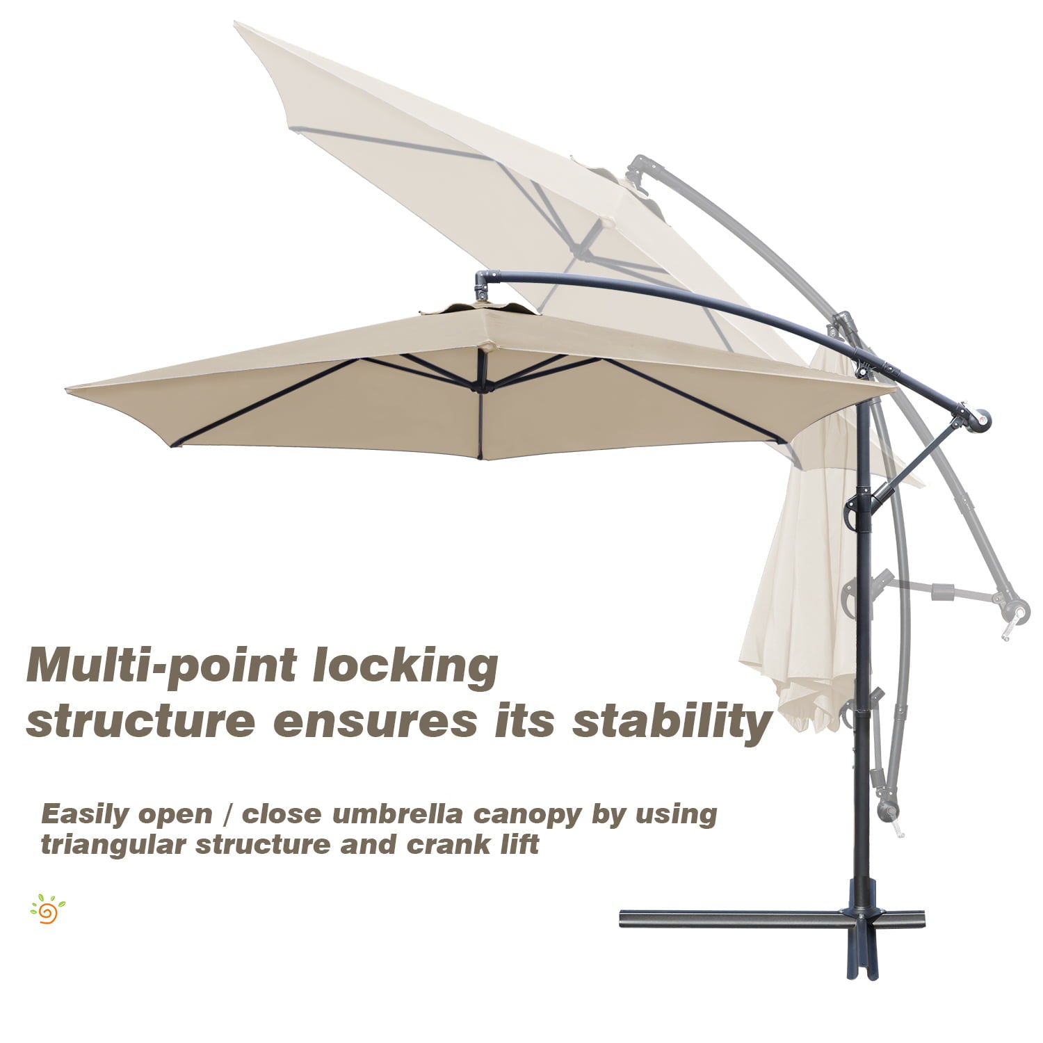 Vineego 10 FT Offset Cantilever Umbrellas with Tilt Adjutable Hanging Outdoor Market Patio Umbrella,Beige