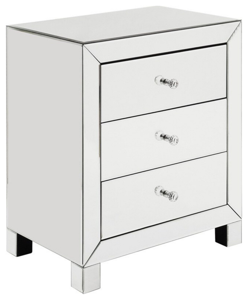 Contemporary Mirrored End Table  3 Spacious Drawers  ampFaux Crystal Knobs  Silver   Contemporary   Side Tables And End Tables   by Decor Love  Houzz