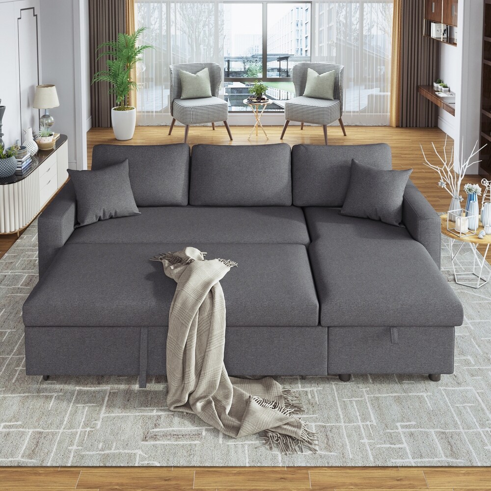 L Shape Sectional Sofa with Pulled Out Sleeper Sofa Bed and Storage Chaise  Living Room Loveseat Sofa Bed