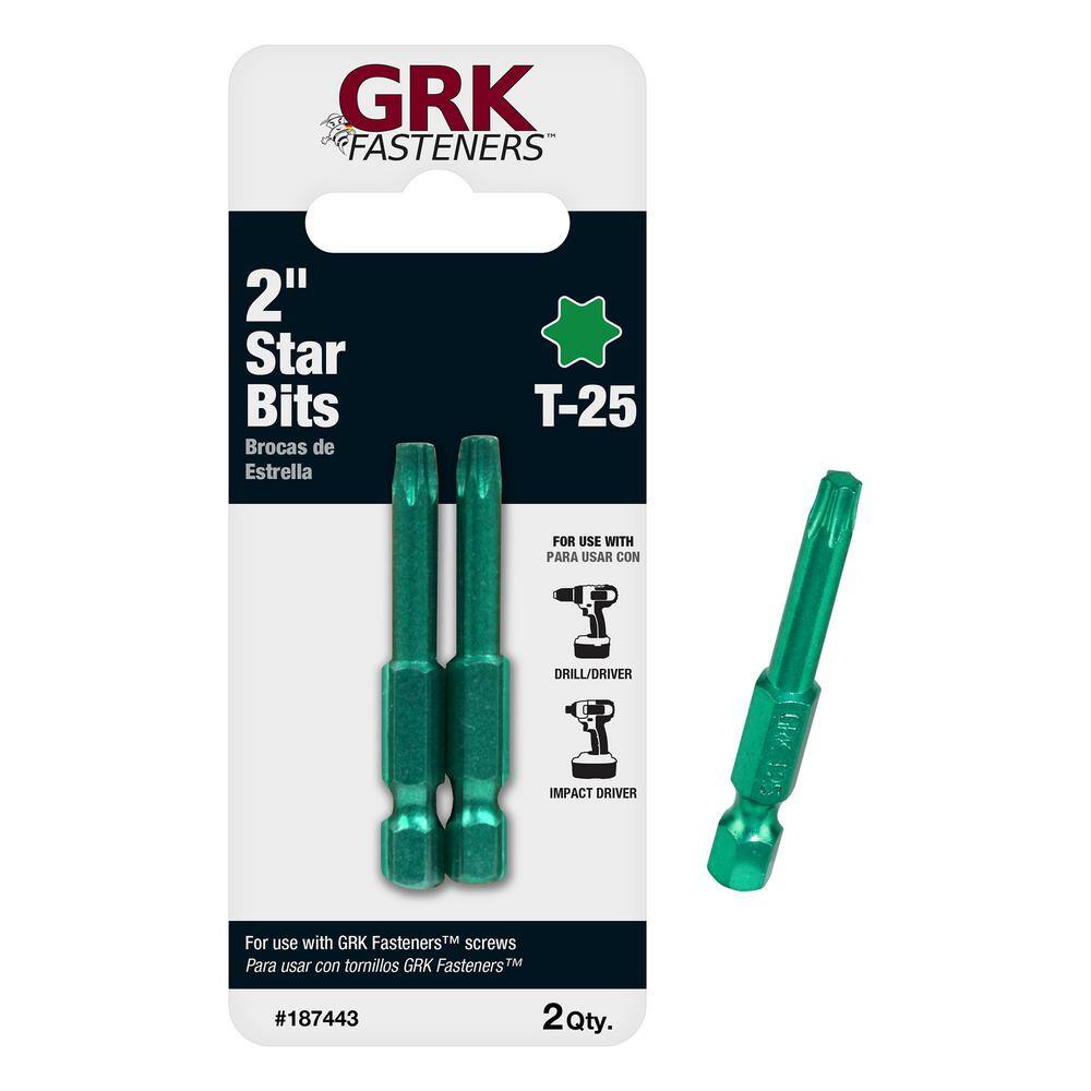 GRK Fasteners T-25 2 in. Steel Star Bits (2 per Pack) 772691874436