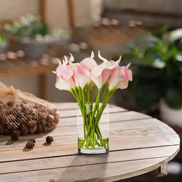 Enova Home 20 Pieces Real Touch Faux Calla Lily Artificial Flowers in Vase with Faux Water for Dining Table Decor，Wedding Event