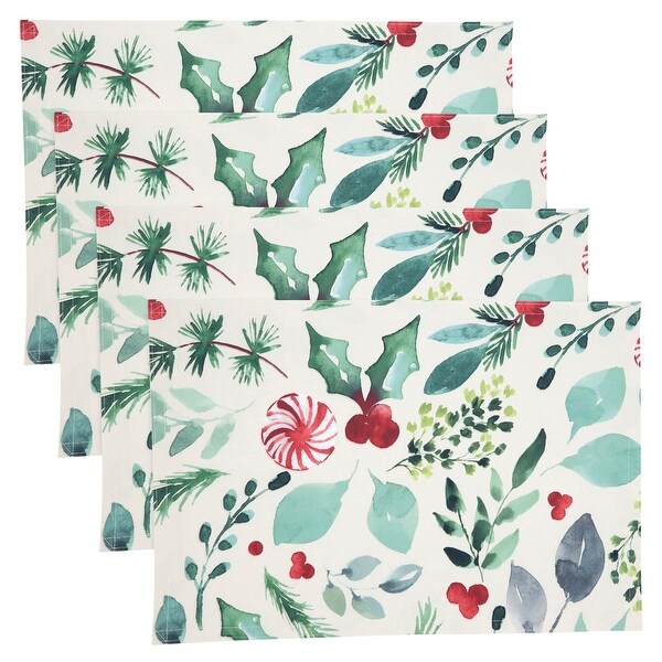 Christmas Foliage Placemats With Candy Cane Design (Set of 4)