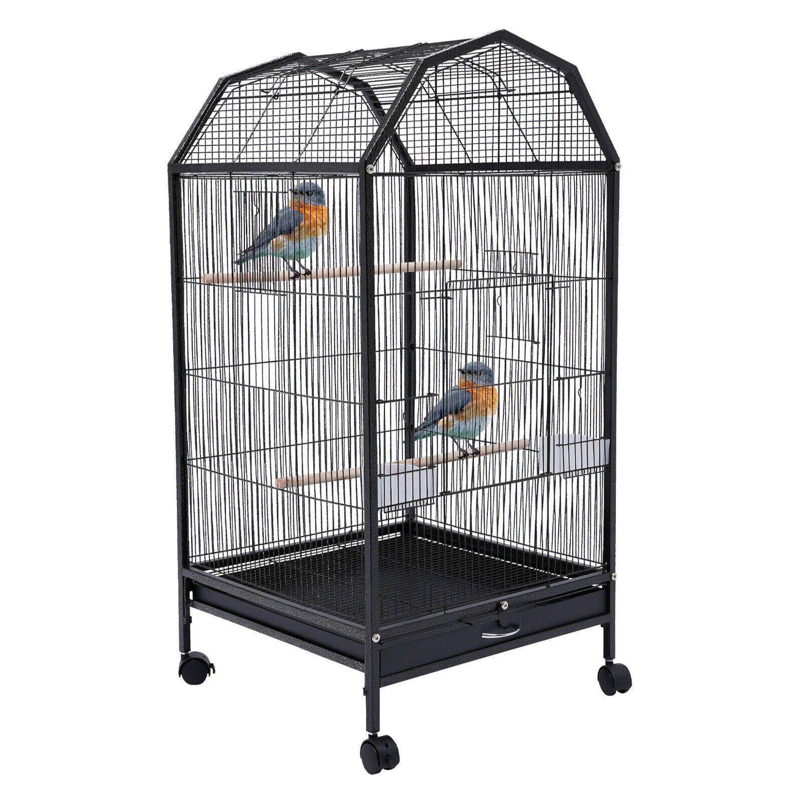 FETCOI Large Cockatiel Parakeet Finch Rolling Canary Cage Bird Cage w/ ladder and swing (Medium)